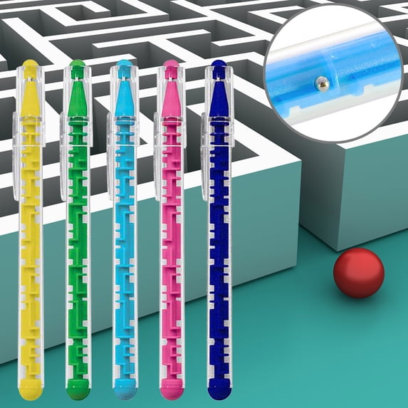 CoreLiving Fidget Pen Maze Puzzle Ballpoint Pen Novelty Stress Relief Office Desk Accessories Smooth Writing Ink Pen for Adults Birthday Gift 5 Count