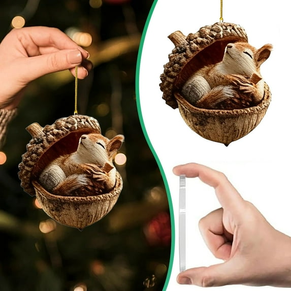 CoreLiving Forest Animal Christmas Ornaments, Acorn Dreams Woodland Ornaments Set, Rustic Cozy Christmas Tree Decor, Cute 2D Flat Acrylic Holiday Decorations for Home & Gifts