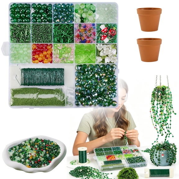 CoreLiving Forever Plant Kit, Green Glass Beads for Beaded Plants, Professional Leaf Beads for DIY Jewelry Making Crafts, Premium Glass Bead Set for Plant Art