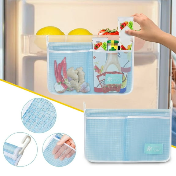 CoreLiving Fridge Hanging Mesh Bag, Refrigerator Door Storage Organizer for Small Objects and Kitchen Sundries, Space Saving Mesh Sorting Bin, 1 Pack