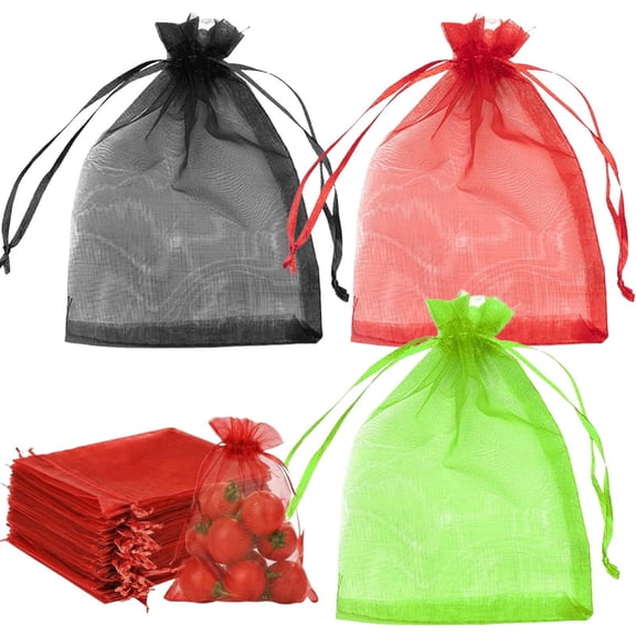 CoreLiving Fruit Protection Bags, Mesh Garden Netting for Fruit Trees with Drawstring, Reusable Green Organza Fruit Cover, Bird and Insect Barrier, 8x12 Inches, 1 PC