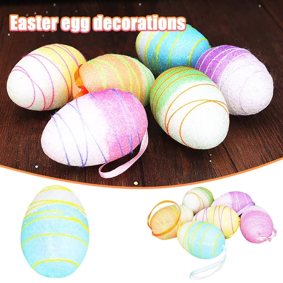 CoreLiving Glitter Foam Easter Eggs, Colorful Tinsel Hanging Egg Ornaments for Easter Tree Decorations, Spring Home Indoor Party DIY Craft Decor, 6 Pieces