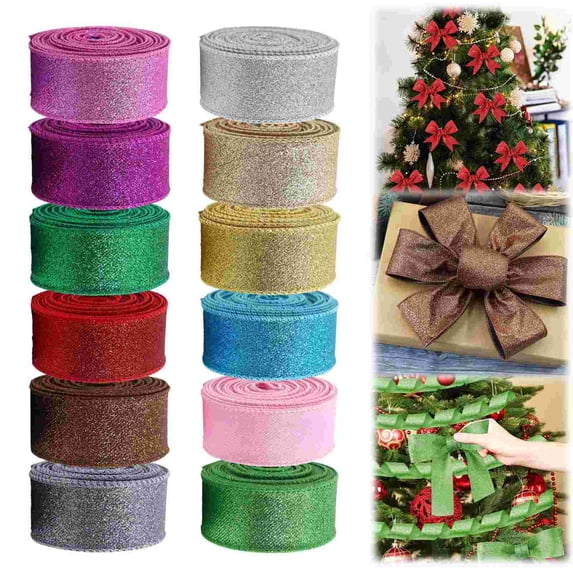 CoreLiving Glitter Wired Edge Ribbon Roll for Christmas Tree, Gift Wrapping, Wreath, Bows, Holiday Decorations, Gold Sparkly Fabric Ribbon, 10 Yards x 2.5 inch