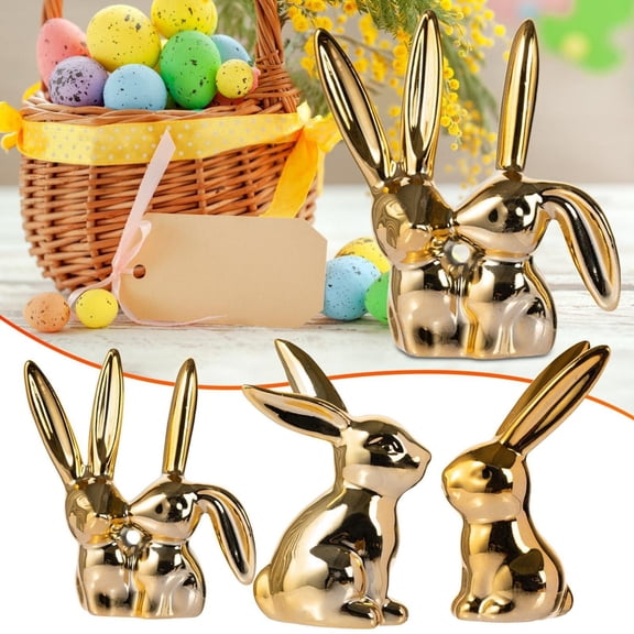 CoreLiving Gold Bunny Figurine Set Mini Resin Easter Decorations Vintage Spring Sculpture Rabbit Statue for Home Garden Table Decor Centerpiece