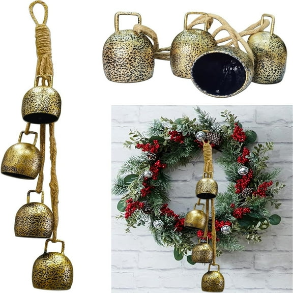 CoreLiving Gold Vintage Brass Christmas Bells, - Classic Holiday Decor for Door, Garland & Tree, Festive Bells for Women Gifts