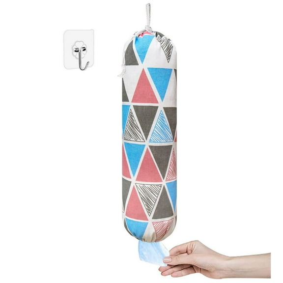 CoreLiving Grocery Bag Storage, Wall Mount Washable Drawstring Fabric Holder and Dispenser for Large Plastic Bags Organizing Kitchen Pantry Travel, 1 Pack