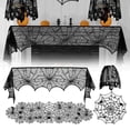 thumbnail image 1 of CoreLiving Halloween Decorations Black Lace Spider Web Table Runner Gothic Halloween Decor Lace Runner Cover for Fireplace Mantel and Dining Table, 1 of 7
