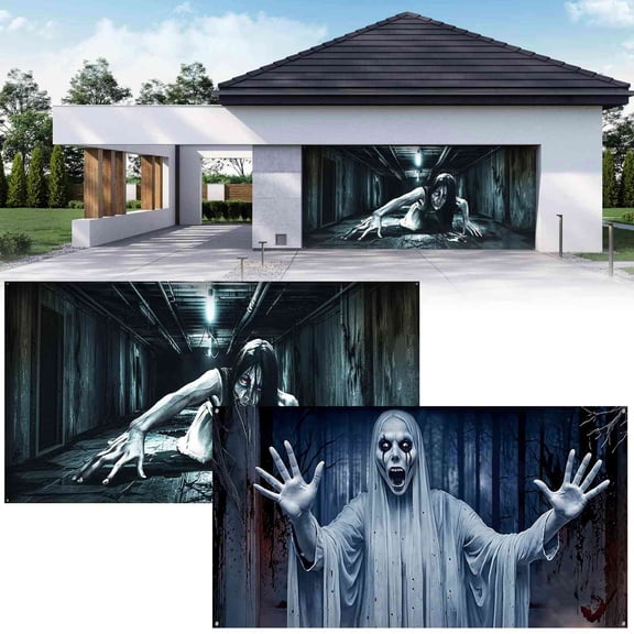 CoreLiving Halloween Garage Door Cover Scary Halloween Garage Door Decorations Backdrop Banner for Outdoor Halloween Decorations Yard House Wall Display