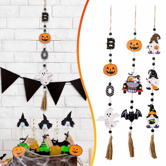 CoreLiving Halloween Garland Hanging Pumpkin Ornaments Ghost Garland for Mantel Indoor Halloween Decorations Halloween Fireplace Decor Wall Banner