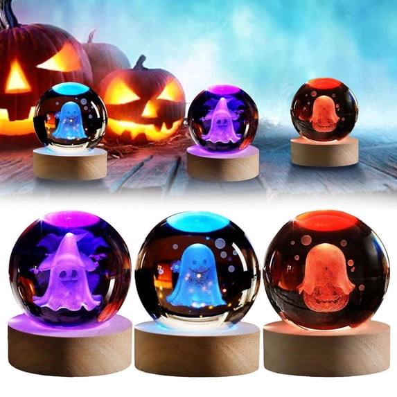 CoreLiving Halloween Ghost Light Up Ball Halloween Lamp with Glowing LED Base for Halloween Decorations Indoor Bedroom Night Stand Spooky Home Decor