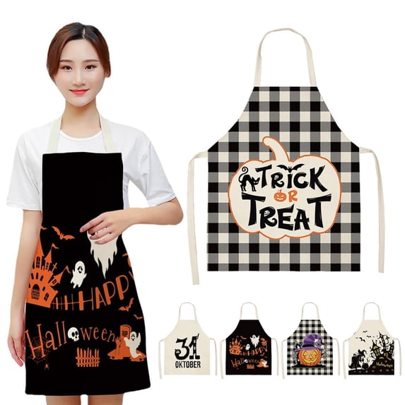 CoreLiving Halloween Kitchen Apron, Festive Pumpkin Print Chef Bib for Fall Cooking, BBQ & Party Hosting, Adjustable Neck Strap, Durable Cotton Fabric