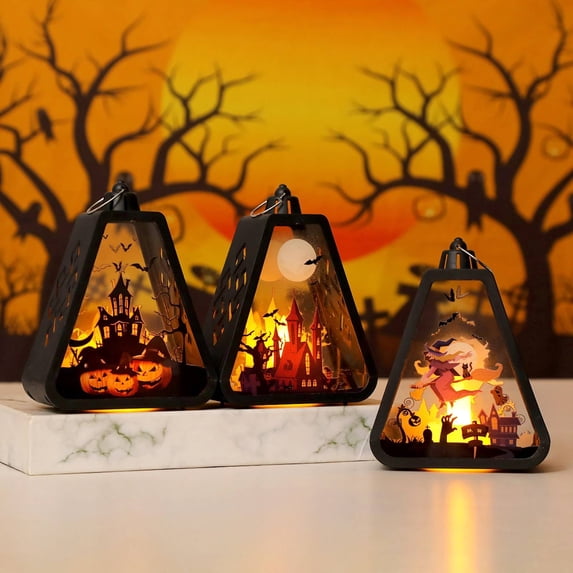 CoreLiving Halloween Lantern Decorative LED Halloween Lanterns with Warm Light for Porch Tabletop Indoor Halloween Decor Spooky Party Night Lamp