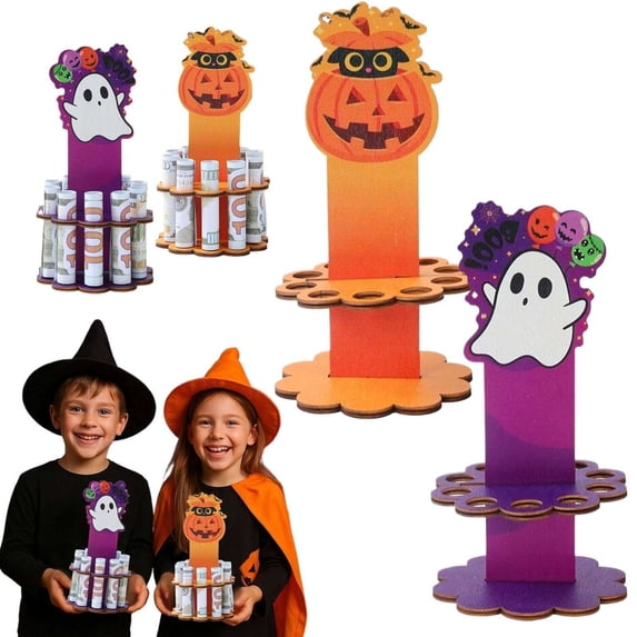 CoreLiving Halloween Money Holder Spooky Ghost Pumpkin Table Centerpiece Unique Festive Gift Display Stand for Halloween Decorations Indoor