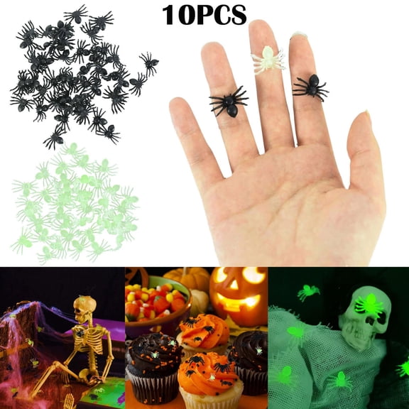 CoreLiving Halloween Spider Web Decor Set - 10PCS Detailed Plastic Spiders & Spooky Insects for Indoor/Outdoor Party Atmosphere & Yard Display