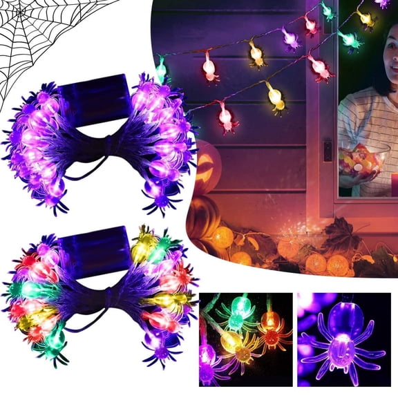 CoreLiving Halloween Spider Web String Lights, Battery Operated LED Outdoor Decor, Spooky Indoor Haunted House Party Decorations, 10 Lights Set
