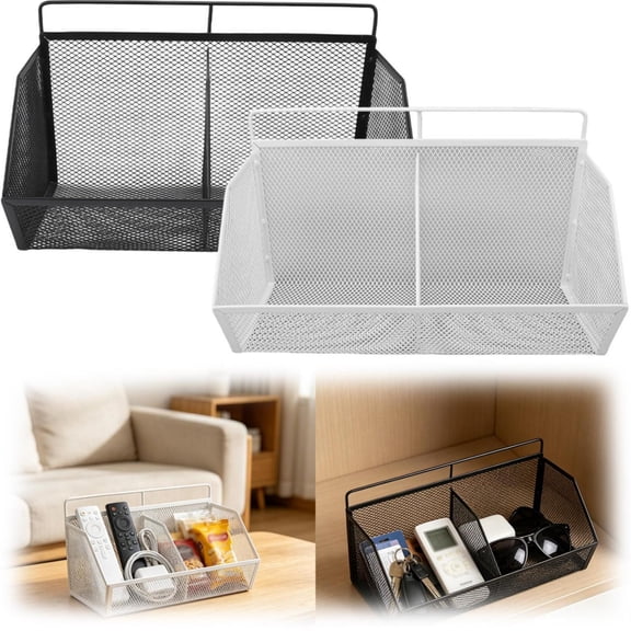 CoreLiving Hanging Metal Mesh Bedside Storage Basket, Durable Bunk Bed Shelf Organizer with Hooks for Tissues and Beverages, Space-Saving Bed Caddy, 1-Piece Set