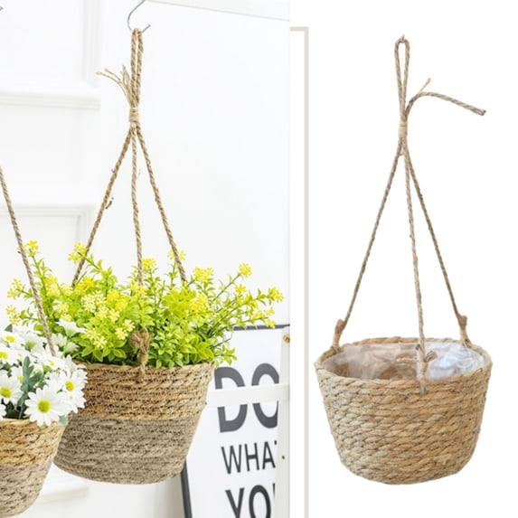 CoreLiving Hanging Pots for Plants Indoor Natural Seagrass Woven Plant Hanger with Twine for Outdoor Use Macrame Plant Hangers Hanging Basket for Home 1 Piece