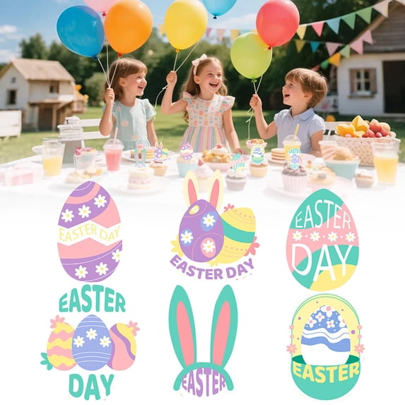 CoreLiving Happy Easter Banner Decorations, Bunny Rabbit Egg Spring Backdrop Table Cover, Foil Balloons Printed Latex Balloons Hanging Swirls Garland Cake Topper for Home Office Indoor Party