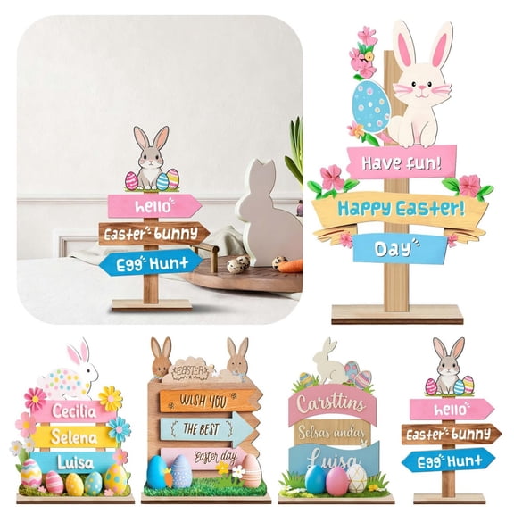 CoreLiving Happy Easter Sign Spring Decorations for Home Colorful Bunny Wooden Blocks Rustic Tiered Tray Decor Farmhouse Rabbit Table Centerpiece Indoor Kitchen Mantel