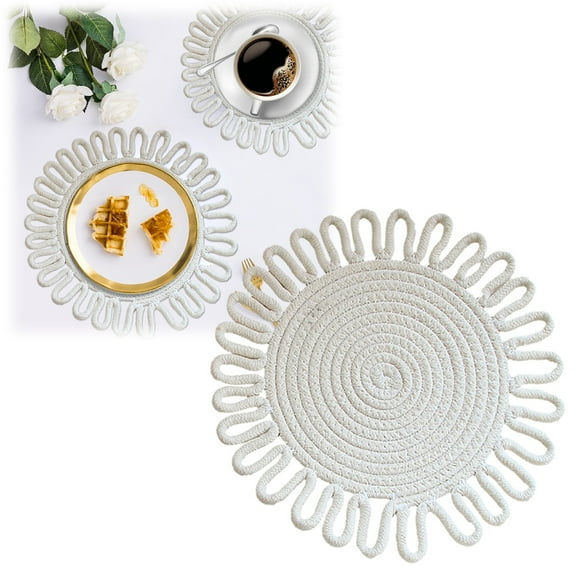 CoreLiving Heat Resistant Table Mat Set of 1, 7.1 Inch Cotton Trivet and Hot Pad Featuring a Delicate Lace Pattern, Protects Furniture from Hot Pots Pans and Dishes, White