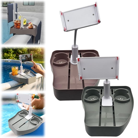 CoreLiving Hot Tub Table Tray with Adjustable Phone Holder, Bathtub Tray Caddy Holds 2 Drinks, Plastic Bath Tray for Tub Spa and Outdoor Relaxing