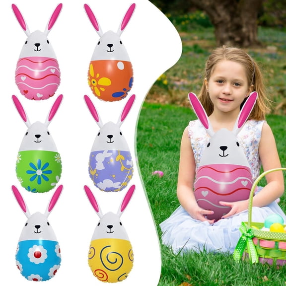 CoreLiving Inflatable Spring Easter Bunny Eggs Assorted Colorful Rabbit Blow Up Decorations with Tethers and Stakes for Outdoor Garden Lawn Yard Party Ornaments