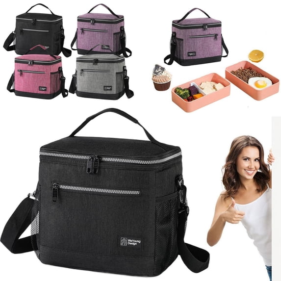CoreLiving Insulated Lunch Bag Soft Cooler Tote for Adult Men Women Black, Medium Size Portable Lunch Box for Work Office Picnic Travel Thermal Container Holder