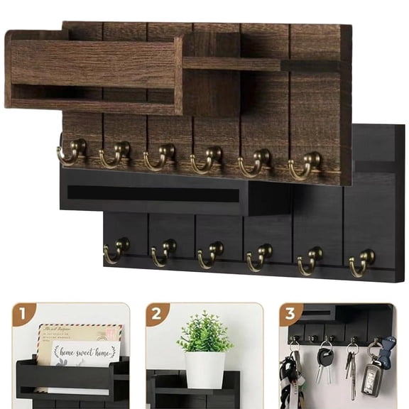 CoreLiving Key and Mail Holder for Wall Mail Organizer Wall Mount with 6 Hooks and Storage Drawer Easy Installation Key Rack Entryway Home Decor