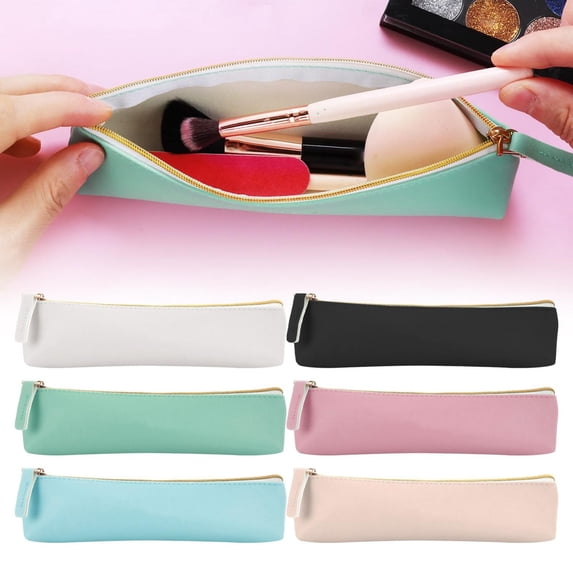 CoreLiving Leather Pencil Pouch Small Pen Case Aesthetic Zipper Bag for Women Cute Portable Organizer for Pencils Makeup Purse-Ready Slim Stationery Holder, 1 Count