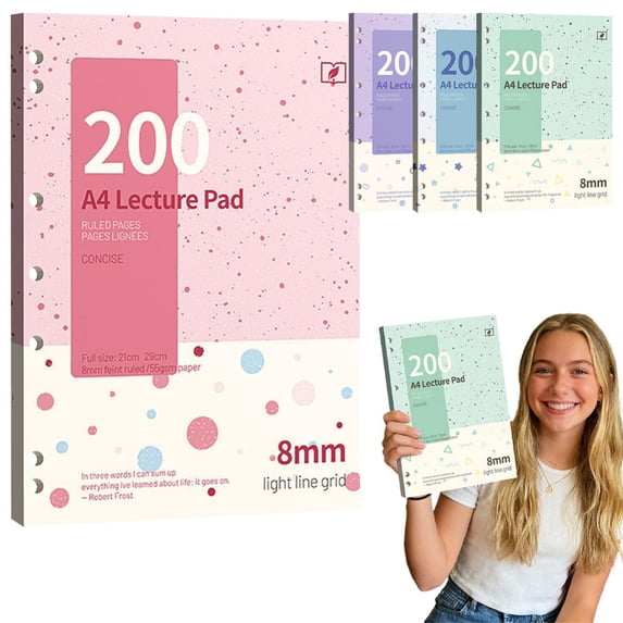 CoreLiving Loose-leaf Binder Paper A4 Notebook Paper 8mm Lined Sheets College Ruled Spiral Notebook Refill Paper for Work Office Supplies and Daily Notes
