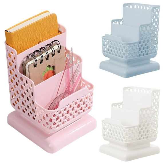 CoreLiving Mesh Desk Organizer, Pen Holder for Desk with Three Compartments, Pencil Holder & Stationery Supply Storage Box, Hollow Design for Office Vanity or Tabletop