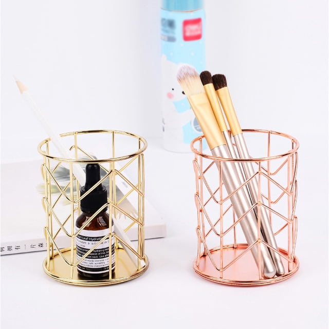 CoreLiving Mesh Desk Pen Holder Cup Magnetic Organizer for Office Pencils Dry Erase Markers Makeup Brushes Vanity Accessories Rose Gold Wire Metal Container, 1 Count