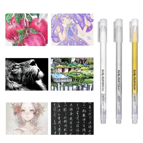 CoreLiving Metallic Gel Pens, 1mm Fine Point Silver Ink Pen Set for Dark Paper, Opaque Archival Silver Pen for Art, Drawing, Illustration & Card Making, Gold Silver & White Ink Pens, 1 Pack