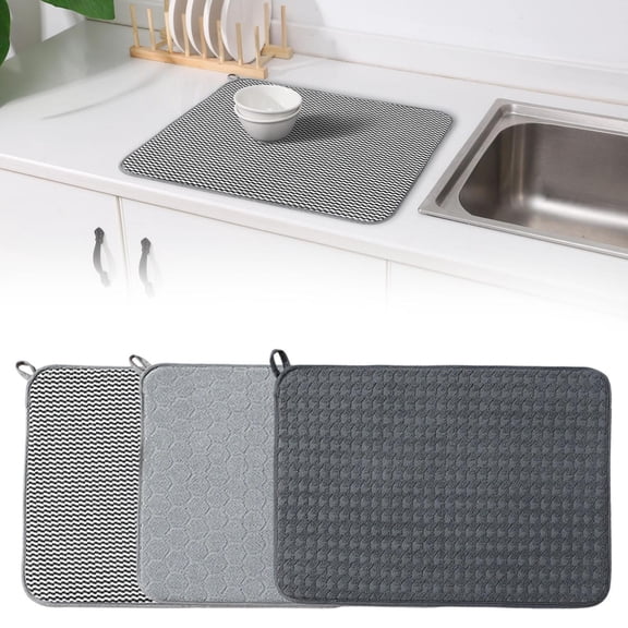 CoreLiving Microfiber Dish Drying Mat, Ultra Absorbent Dish Drainer Pad for Kitchen Counter, Large Reusable Countertop Drying Matt, Gray Kitchen Sink Mat, 16x12 Inch