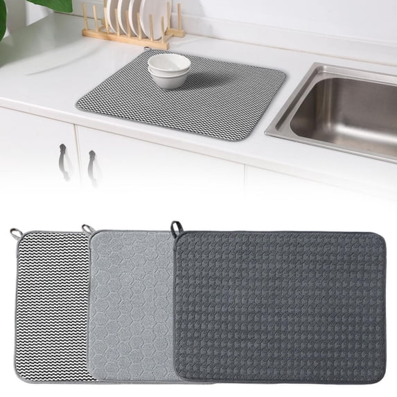CoreLiving Microfiber Dish Drying Mat, Ultra Absorbent Kitchen Counter Mat for Dishes and Glassware, Reusable Kitchen Sink Drainer Pad, 16x12 Inches, Gray, 1 Pack