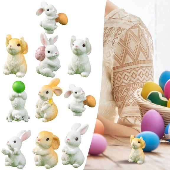 CoreLiving Mini Bunny Resin Figures Easter Decorations for Home Artificial Rabbit Figurines Pastel Colored Spring Vase Filler DIY Table Scatter