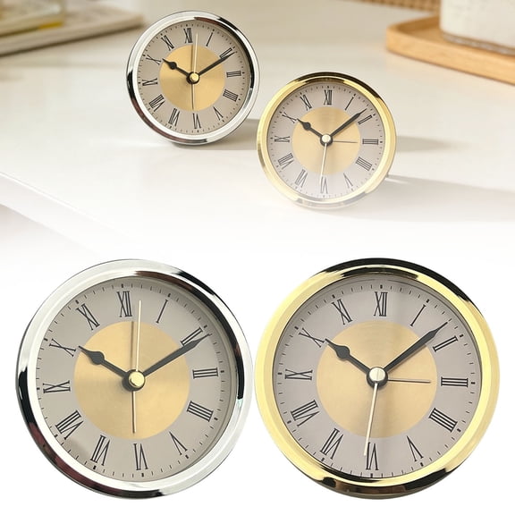 CoreLiving Mini Clock Insert Replacement, 89mm Hole Diameter Round Face Quartz Movement, Gold Metal Bezel Miniature Clock for DIY Craft Repair, 1 Pack Easy to Read
