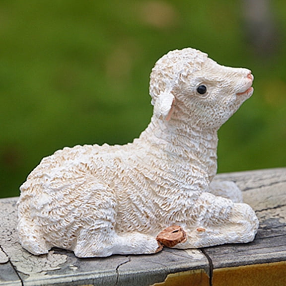 CoreLiving Mini Sheep Figurines Resin Lamb Statues Small Farm Animals Decor for Desktop Ornament Yard Patio Landscaping Hand Painted Realistic 1 Pack
