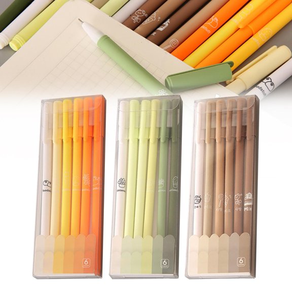 CoreLiving Morandi Gradient Retractable Gel Pens, Fine Point Smooth Writing Black Ink Pens, 6 Pack, Cute Desk Stationery Office Supplies Gifts for Women