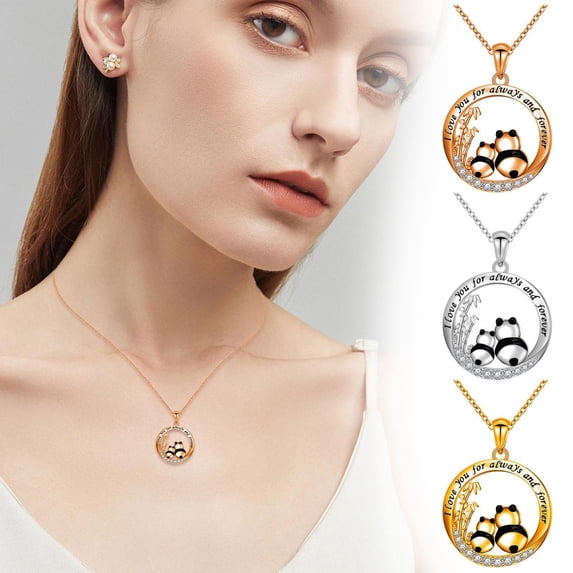 CoreLiving Mother Necklace Panda Rose Gold Origami Pendant I Love You Always and Forever Cute Jewelry for Women Wife Mom Panda Necklace Birthday Gifts for Her