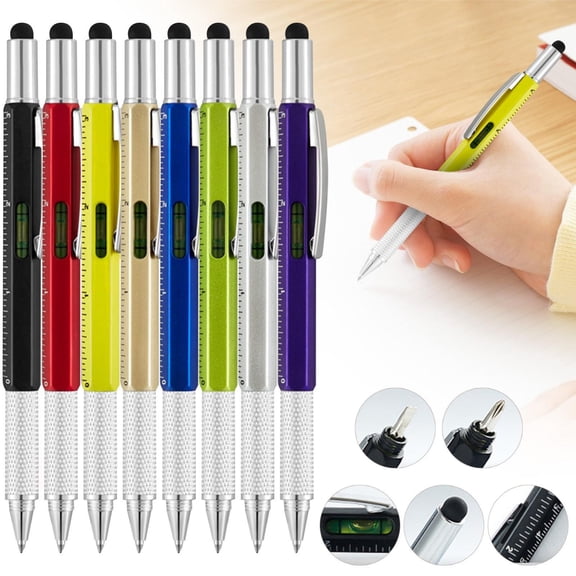 CoreLiving Multitool Pen for Men 6-in-1 Construction Pen Cool Gadgets Ballpoint Stylus Pen with Built-in Screwdriver Bits Ruler Level Functional Tool for Him