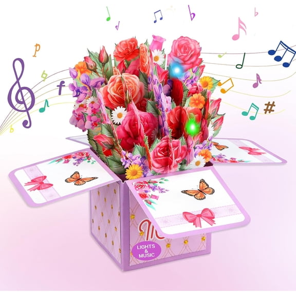 CoreLiving Musical Pop Up 3D Lights & Music Card Happy Singing Mothers Day Greeting for Mom Daughter Aunt Wife Grandma from Daughter Son Husband with Envelope and Blank Insert