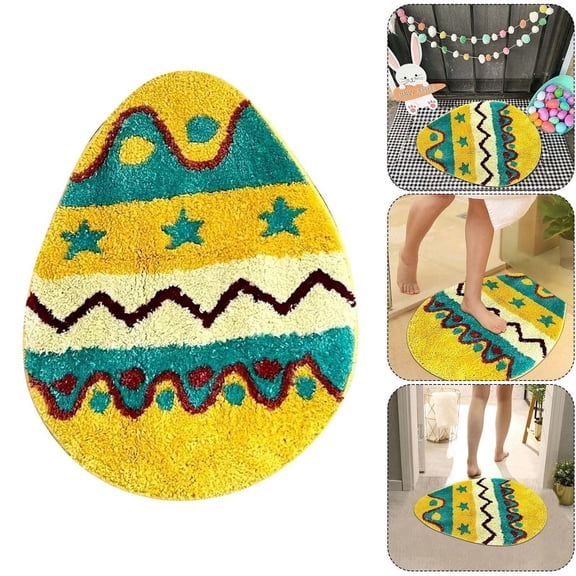 CoreLiving Non Slip Bath Mat 20x32 Inches, Easter Bathroom Rugs for Spring Decor, Absorbent Scalloped Edge Egg Rug for Farmhouse Holiday Bathroom Decorations