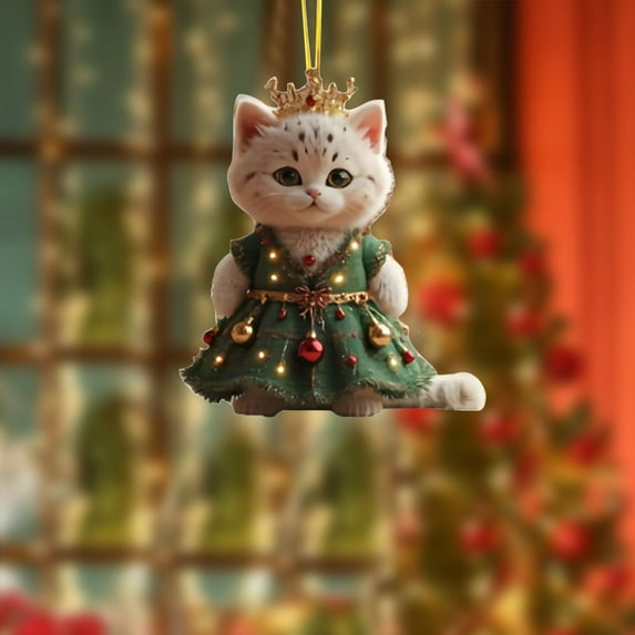 CoreLiving Orange Cat Christmas Ornament - Cat Ornaments for Tree, 2D Acrylic Fat Cat Gift, Christmas Cat Tree Decor, Home Holiday Party Decoration