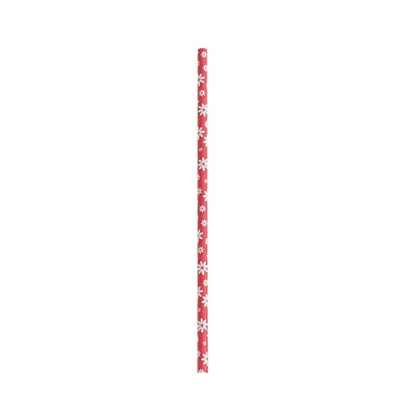 CoreLiving Paper Straws Christmas Snowflake Pattern Red White Winter Holiday Party Drink 1 Pack 7.7 inches