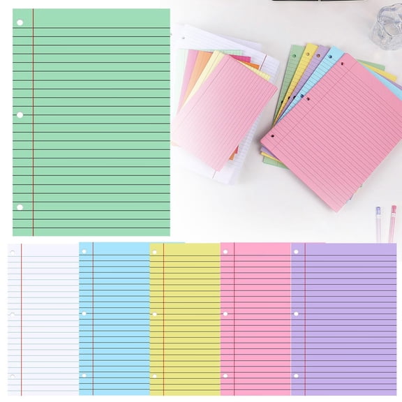 CoreLiving Pastel Colored Lined Paper 8.5" x 11" College Ruled 3 Hole Punched Loose Leaf Filler Paper for Binders Letter Size Notebooks Office Supplies Refill