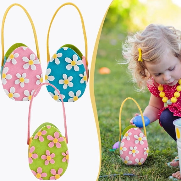 CoreLiving Pastel Easter Baskets, Reusable Felt Gift Bags with Daisy Details and Durable Handles, Small Bulk Treat Bags for Spring, Perfect Easter Basket Stuffers for Gifts