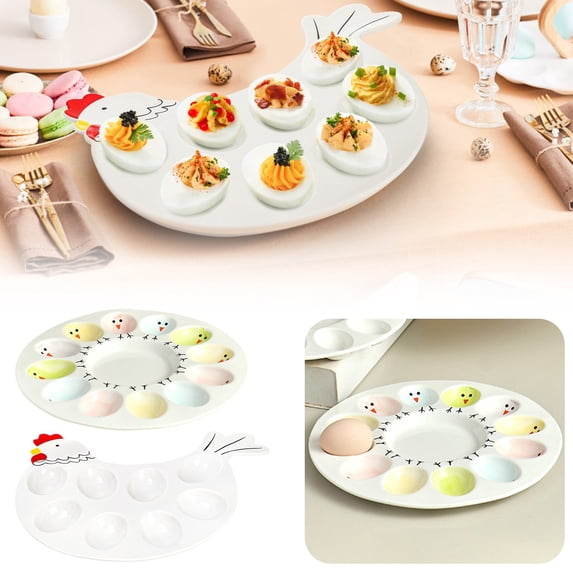 CoreLiving Pastel Easter Deviled Egg Plate Ceramic Serving Platter with Divided Compartments for Boiled Eggs Holder for Spring Holiday Dinner Table Decor Entertaining