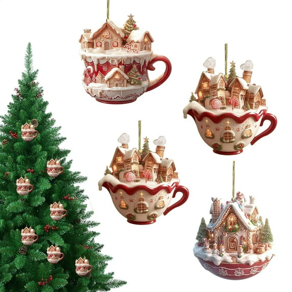 CoreLiving Pastel Gingerbread Ornaments with Gingerbread House and Christmas House Designs - Festive Indoor Outdoor Holiday Decor for Tree, Mantelpiece, Backpack Seasonal Display
