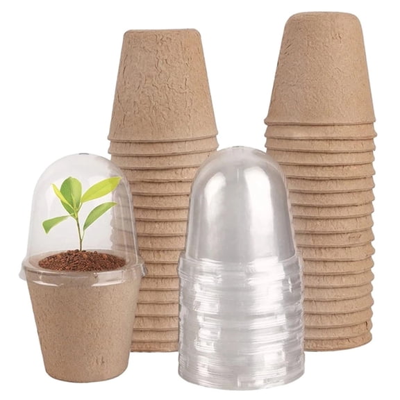 CoreLiving Peat Pots Plant Starters for Seedling with Humidity Dome, Biodegradable Seed Starter Pots for Germination, Seedling Starter Trays for Indoor Planting, 10 Set 2.36 Inch